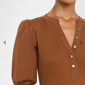 Veronica Beard Coralee Puff Sleeve Button-Front Top Size XL